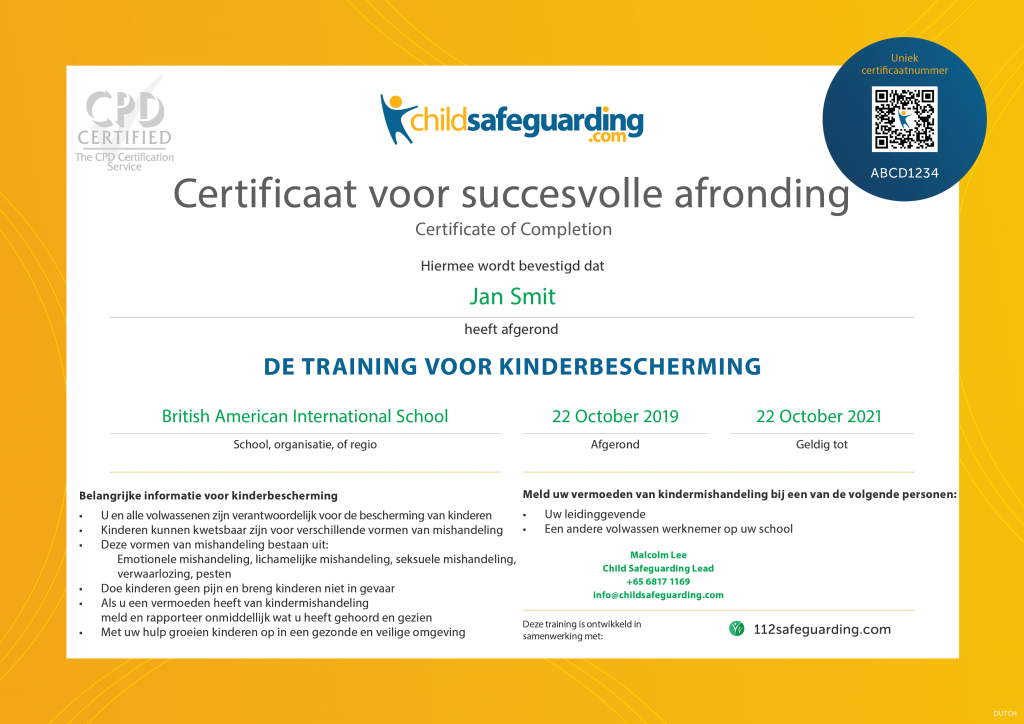 Dutch Child Protection Training Certificate